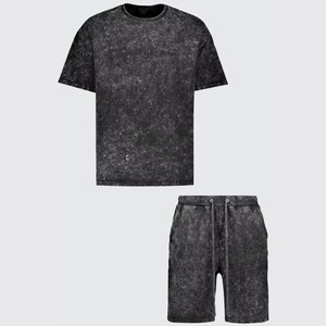 Custom Logo Embroidery Men'S Vintage <b>Oversized</b> Blank T-Shirt Set Plus Size Stretchable 2-Piece <b>Jogger</b> Suit Shorts Summer Track - Product Image 4