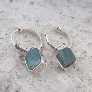 Pendientes de Aro de Plata de Ley 925 con Piedra Preciosa de Aguamarina Natural en Bruto, Joyería de Cristal Azul Hecha a Mano, Joyería al por Mayor - Product Image 2