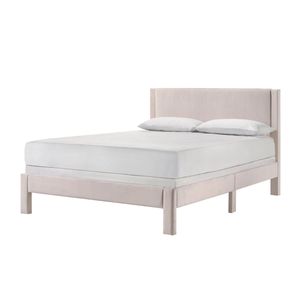 1 pz. Testiera imbottita in peluche contemporanea con texture a coste, letto a piattaforma completo con telaio a basso profilo e gambe discrete, colore rosa - Product Image 1