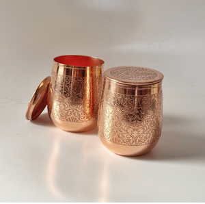 Hermosos Recipientes Tradicionales de Cobre y Plata para Alimentos, con Patrones Geométricos, Resistentes a la Humedad, Hechos a Mano, para Almacenamiento en la Despensa, con Cucharas Doradas - Product Image 3