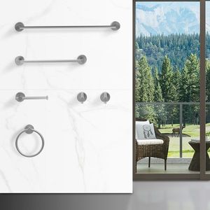 Set di Portasciugamani Ovali in Alluminio (6 Pezzi) - 24 Pollici, Montaggio a Parete, Grigio Canna di Fucile, Qualità Alberghiera - Product Image 2
