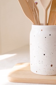 Porte-ustensiles en céramique moderne moucheté, finition polie, base lourde, résistant à la chaleur, organisateur de comptoir de cuisine, rangement élégant - Product Image 4