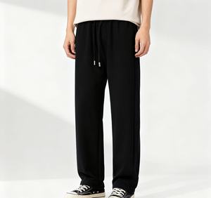 Pantalon en molleton décontracté pour homme, coupe ample, couleur unie, polyvalent, confortable, respirant, taille mi-haute avec cordon de serrage, style coréen - Product Image 1