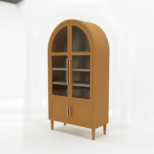 Vitrine rectangulaire en bois de caoutchouc, MDF, placage de chêne, portes à volets, 4 compartiments. Table de chevet avec rangement - Product Image 1