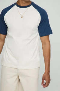 T-shirt Raglan Homme Blanc et Bleu en Coton Décontracté à Manches Courtes Streetwear Gym Fitness Respirant Usage Quotidien - Product Image 6
