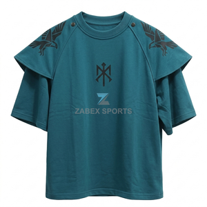 เสื้อยืดคอตตอนสองชั้นแบบหนาพิเศษสำหรับผู้ชาย ทรงหลวมไหล่ตก สไตล์สตรีทแฟชั่น รับผลิตแบบ OEM ODM และสั่งทำตามแบบ - Product Image 1