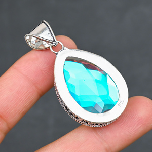 Magnifique pendentif en topaze mystique, pierre précieuse créée en laboratoire, en argent sterling 925, fait main, bijou statement, cadeau pour femme, très demandé - Product Image 3