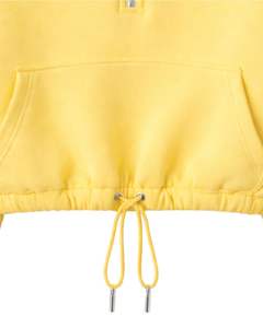 Sudadera con capucha de forro polar amarilla personalizada, con cremallera corta, bolsillo canguro, dobladillo con cordón ajustable, estilo casual urbano, cálida, para mujer - Product Image 5