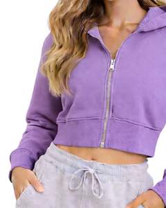 Sudadera con capucha corta con cremallera para mujer, de manga larga, informal, de forro polar suave, estilo urbano, color lavanda morado, moda otoño-invierno - Product Image 5