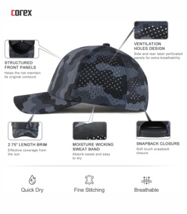 Casquette de baseball camouflage découpée au laser, 6 panneaux, maille ajustable, unisexe, pour l'extérieur, printemps-été, décontractée - Product Image 5