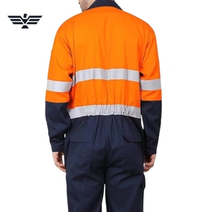 Overol de Seguridad Reflectante de Alta Visibilidad Unisex, Naranja Marino, Ropa de Trabajo Industrial, Cinta Reflectante, Manga Larga, Cómodo - Product Image 4