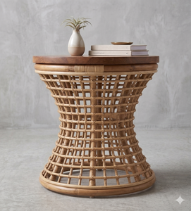 Natural Rattan Stool Wooden Top End <b>Table</b> Modern Living Room Bamboo Wicker <b>Side</b> <b>Tables</b> Patio Accent Ottoman Coffee Shop - Product Image 3