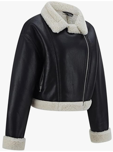 Blouson Moto Café Racer pour Femme en Cuir Véritable Respirant Doublé Sherpa Hiver Prêt-à-porter - Product Image 3