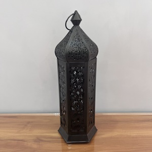Artisan Design Handmade <b>Moroccan</b> Style Black Iron Candle Lantern <b>Decor</b> 4X4.75X13" for Home Wedding Table <b>Decor</b> - Product Image 1