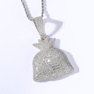 Collar con Colgante de Dólar y Bolsa de Dinero, Chapado en Oro de 14K, con Diamantes Baguette, Estilo Hip Hop, para Hombre - Product Image 2