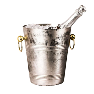Seau à glace vintage en acier inoxydable avec poignées dorées, seau à champagne et à vin antique en argent pour bar, fête et mariage - Product Image 1