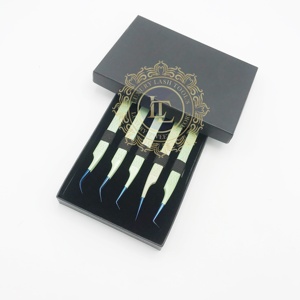 Lite Green Multi Glitter Blue Point Tweezer Pinzas para pestañas de acero inoxidable de alta calidad Recubrimiento en polvo sostenible Privado - Product Image 2