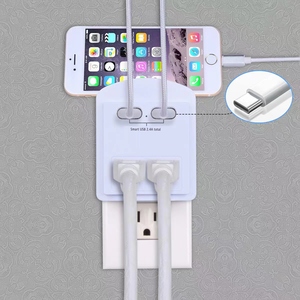 Pengisi daya dinding USB Multi Plug, Ultra tipis, pengisi daya dinding USB, pelindung Surge Outlet 2 dengan 2 adaptor perjalanan USB dengan penopang ponsel - Product Image 3