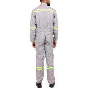 Combinaison de travail grise pour homme en coton avec bandes réfléchissantes, uniforme de sécurité, design haute visibilité - Product Image 2