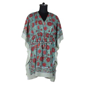 Women's Best Hand Block Print Evening Dress African Ethnic Short <b>Kaftan</b> KFCS149 ODM Supply Natural Waistline - Product Image 3