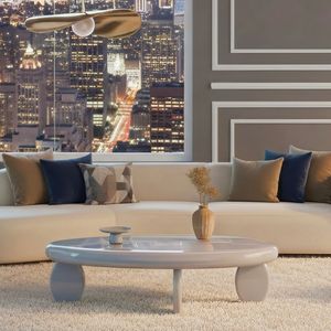 Table basse moderne en pierre de galets 46 po x 29 po x 12 po gris brillant - Product Image 1