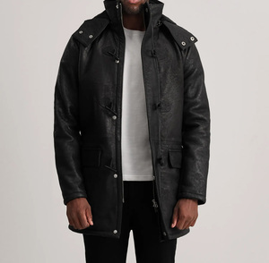 Manteau unisexe en coton et cuir, col montant, fermeture éclair, imperméable, coupe-vent, mode, taille ajustée, manches longues, couleur unie, décontracté, logo frontal - Product Image 1