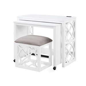 Set di 3 Pezzi per Ufficio Domestico con Finitura Bianca, Scrivania con Rotelle e 2 Porte di Ricarica, Set di Sgabelli per Uso Computer - Product Image 3
