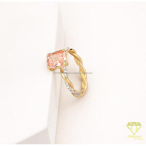 Pink Radiant Cut Lab Grown Diamond Engagement Ring in 14K Yellow Gold Twisted Infinity Band Bridal Promise Ring for Women - Product Image 2