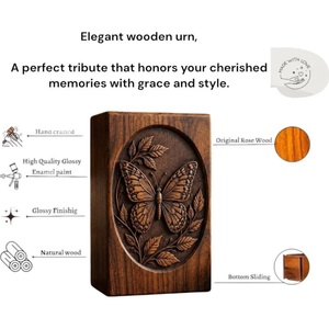 Handcrafted Butterfly Engraved American Style Natural Wood Cremation Urn <b>Box</b> Eco-Friendly Pet & Baby <b>Memorial</b> Keepsake Storage - Product Image 1