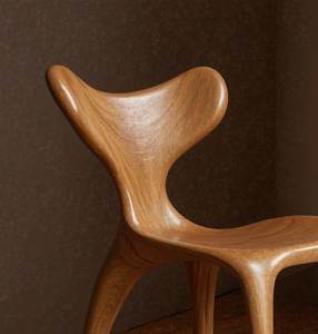 Silla de comedor escultórica de madera maciza, diseño orgánico hecho a mano - Product Image 2