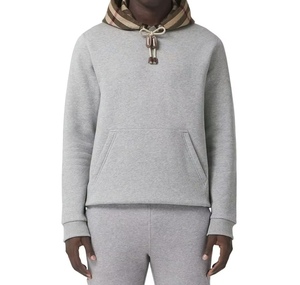 Sweat-shirt à capuche gris pour homme, coupe classique, décontracté, en coton tricoté, avec poche avant, doublure à carreaux, vêtement d'automne - Product Image 3