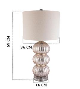 Contemporary Glass Table Lamp with White Fabric Drum Shade Warm White Light for Bedroom <b>Decorative</b> <b>Lighting</b> - Product Image 3