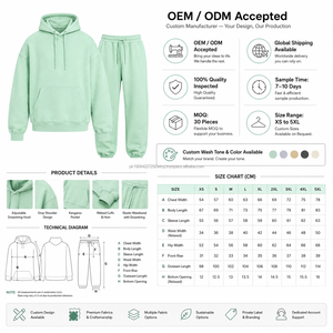Ensemble de survêtement à capuche vert menthe uni pour homme, 100 % coton French Terry, tenue décontractée pour le jogging, vêtements d'automne pour hommes - Product Image 4