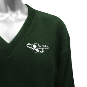 Pull en maille col en V The Links vert forêt pour femme, avec nom d'organisation, vêtement décontracté, uniforme, personnalisable avec logo - Product Image 6