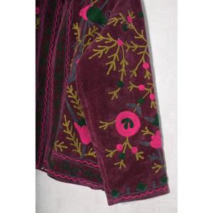 Chaqueta de Terciopelo Ecológica Acolchada y Bordada a Mano, con Cuello Alto, Manga Larga, Estampado Floral, Estilo Boho para Mujer - Product Image 3