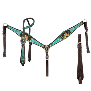 Cabezada de cuero con cuentas estilo western, collar de pecho y cabezada para caballo, Hand Smart - Product Image 2