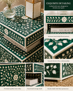 Stylish Resin Bone Inlay Nightstand With Shelf Luxurious End <b>Table</b> Floral Design Modern Side <b>Table</b> Premium Accent Cabinet - Product Image 4
