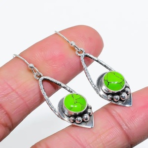 925 Sterling Silver Green Turquoise <b>Hook</b> <b>Earrings</b> Handmade Dangle Gemstone Jewelry Gift for Women - Product Image 3
