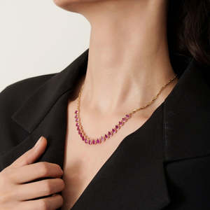 14K Gold Pear Cut Natural <b>Ruby</b> Vintage Statement <b>Necklace</b> - Product Image 6
