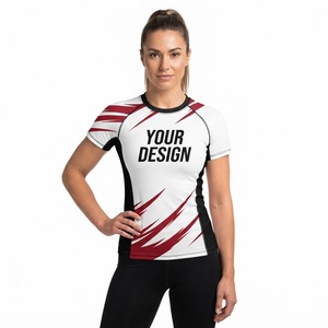 <b>Women</b> Black Green Compression Rash Guard Short Sleeve Digital Print Quick Dry Athletic Training Shirt UPF50+ Eco-Friendly - Product Image 6