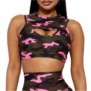 Sujetador deportivo para mujer, rosa liso, ecológico, de secado rápido, con espalda cruzada, cuello recortado, alto soporte, transpirable, para fitness, con logo frontal y encaje. - Product Image 1