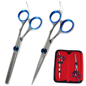 Professional Stainless Steel Barber Hair Cutting and Thinning Scissors <b>Set</b> with Finger Rest Adjustable <b>Screw</b> and PU Case - Product Image 1