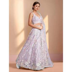 Glamorous Lavender <b>Sequins</b> Net Designer Lehenga Choli with Dupatta for Wedding - Product Image 6