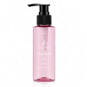 ขวดปั๊มโลชั่นแบบขายส่ง ทรงกลม PET 100 มล. สีชมพูใส พร้อมหัวปั๊มสีดำ สำหรับบรรจุภัณฑ์เครื่องสำอาง ผู้ผลิตจากเวียดนาม - Product Image 2