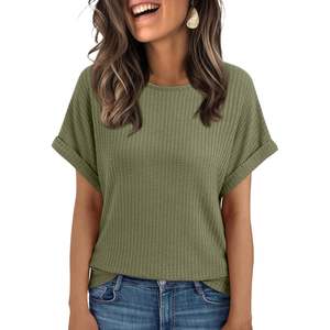 2025 2025 blusas de gofres de verano para mujer, camisetas de manga corta holgadas, ropa de moda informal de negocios, Tops de punto, trajes - Product Image 2