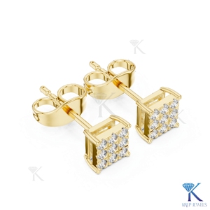 Boucles d'oreilles clous carrées en diamant de laboratoire, grappe de 9 pierres en grille, or massif 14K 18K, bijoux pour femmes et hommes, mariage, fête, mariée - Product Image 5