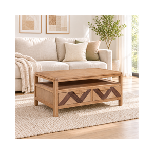 Mesa de centro de madera con diseño geométrico de la colección SOHO, con cajones y estantes abiertos para almacenamiento, para muebles de sala de estar - Product Image 1