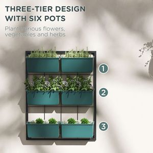 Fioriera a 3 livelli per parete verde con 6 vasi per erbe aromatiche e supporto per piante sospese con drenaggio per fiori e verdure in sistemi idroponici - Product Image 5