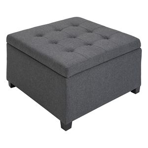 Pouf contenitore con coperchio sollevabile e trapuntatura, con cerniere in metallo e struttura in legno di gomma, per soggiorno, ufficio o camera da letto - Realizzato in MDF - Product Image 1