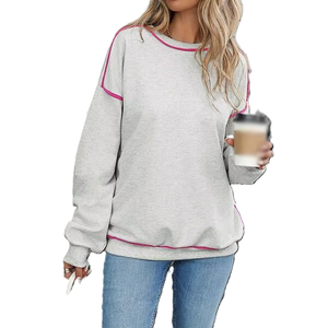 Hoodies légers à col rond pour femmes, coupe ample, avec bordure contrastée, en coton et polyester, streetwear, doublés, pour l'hiver - Product Image 3